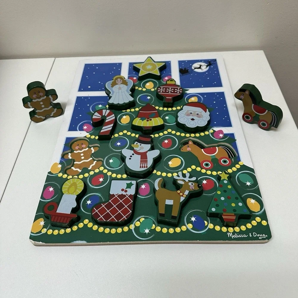 Melissa & Doug Christmas Tree Wooden Chunky Puzzle Kids 2+